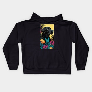 Black Labrador Retriever Dog Vibrant Tropical Flower Tall Retro Vintage Digital Pop Art Portrait 3 Kids Hoodie